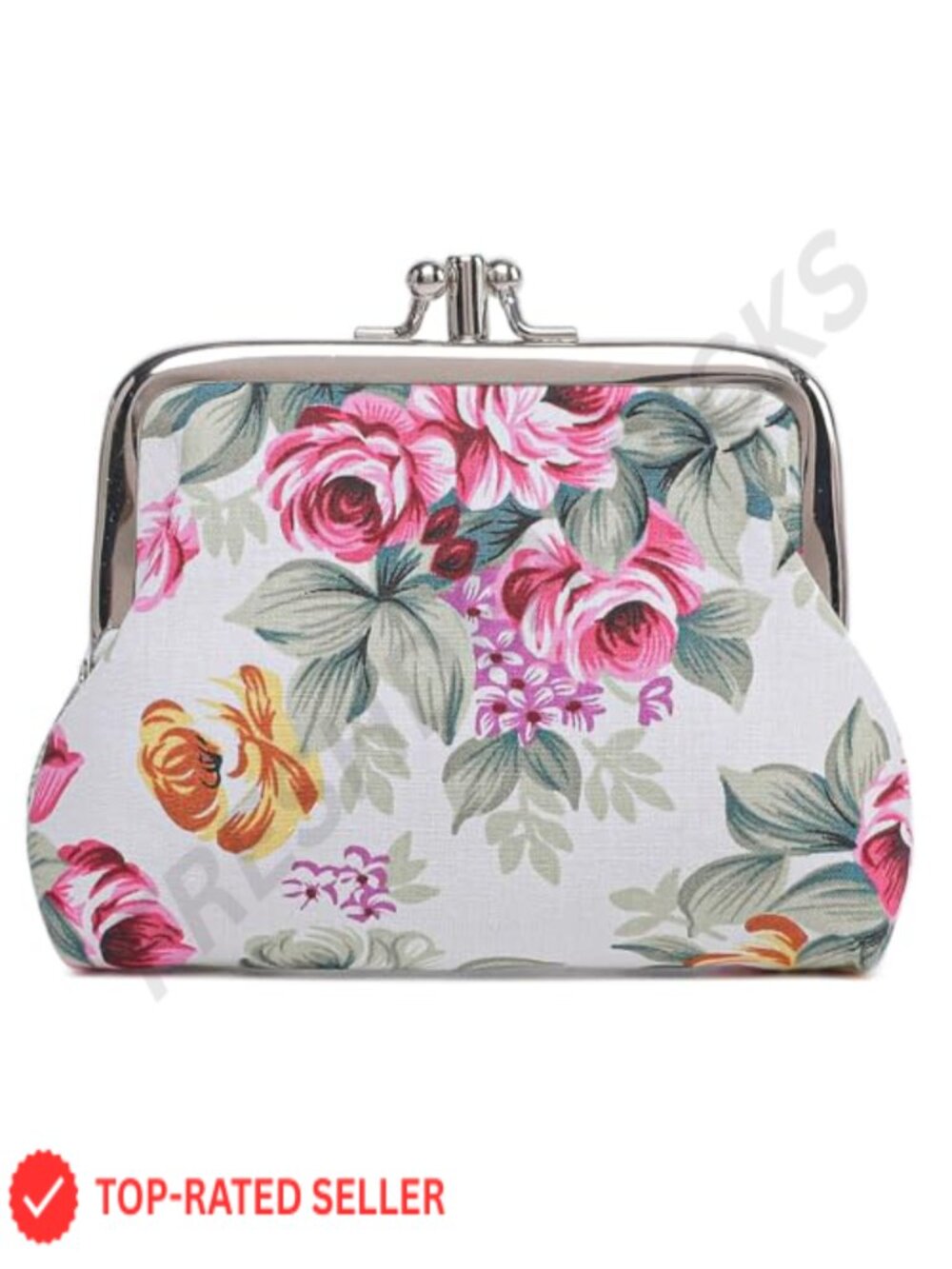 Coin Purse Canvas Floral Kiss-Lock Change Wallet Key Holder